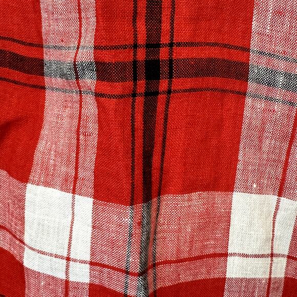 Lauren Ralph Lauren Women's Size 6 100% Linen Cropped Tie Wrap Top Red Plaid - Picture 3 of 5